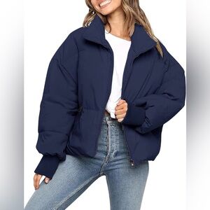 MEROKEETY Winter Puffer Jacket Long Sleeve Short Warm Quilted Baggy Coats 2025